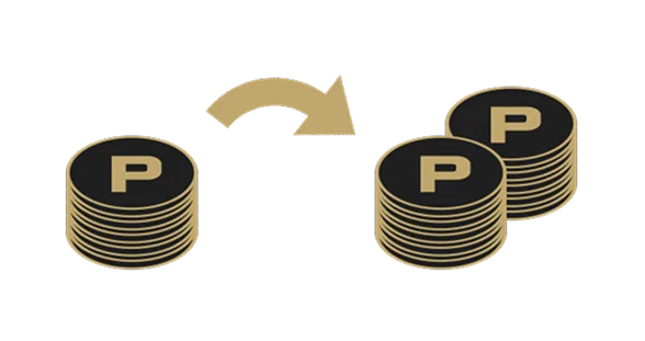 「P」と書かれたコインのイラストでポイントを表現しています